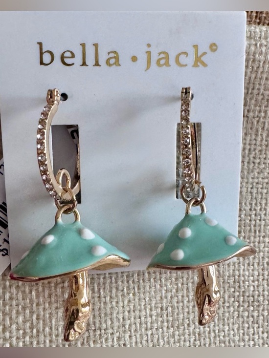 Bella Jack Jewelry - Bella Jack Mushroom Earrings NWT Polka Dots Rhinestones Enamel Gold Tone